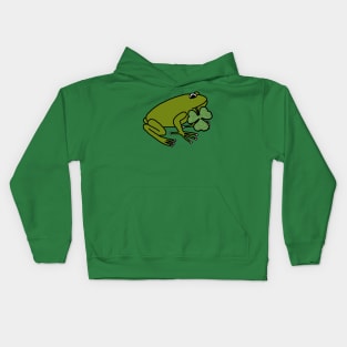 Frog Holding Shamrock for St Patricks Day Kids Hoodie